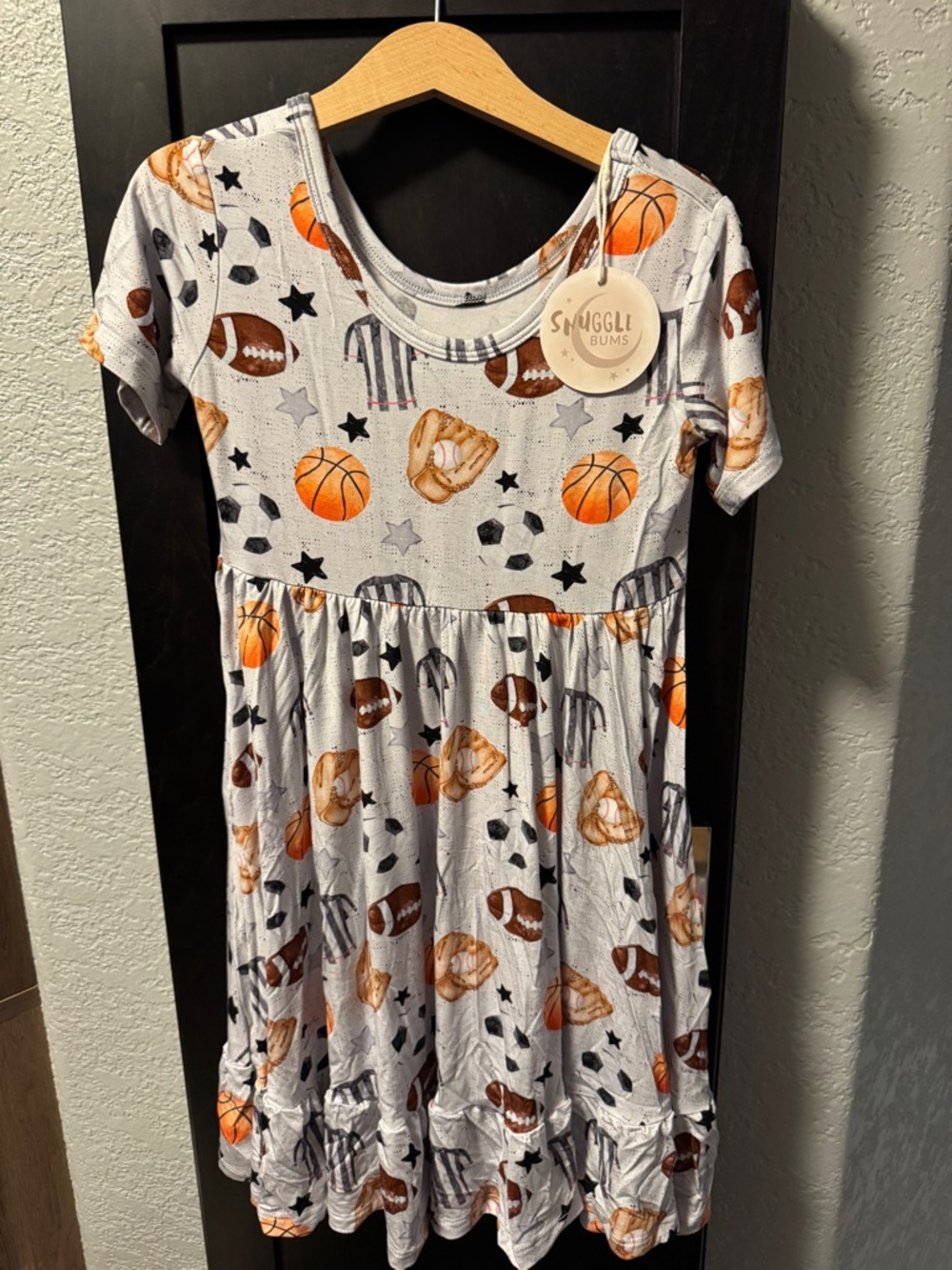 Girls' SNUGGLE BUMS BAMBOO TWIRL Sports-Print Casual Dress with Orange Accents